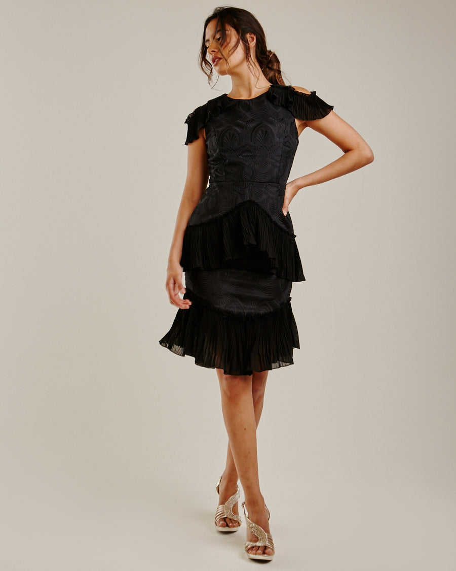 Embroidered Layered Pleated Dress