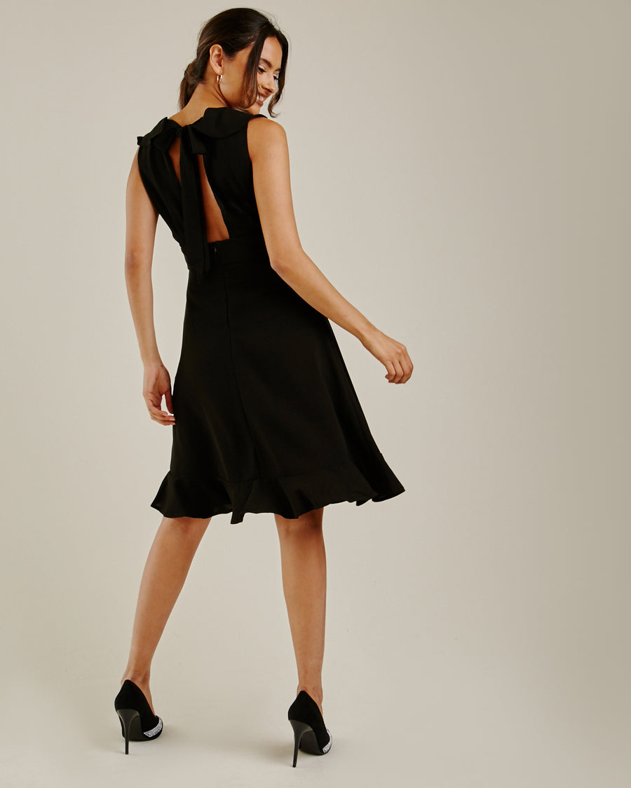 Ruffled Swing Midi Dress | Black
