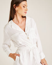 Long Sleeve Lapel Front Playsuit | White
