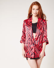 Rolled Up Sleeve Zebra Print Blazer | Fuchsia