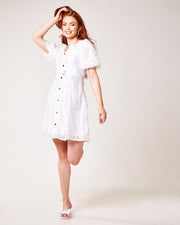 Textured Belted Swing Dress | White