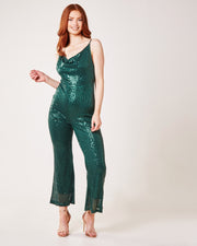 Cowl Neck Sequin Jumpsuit | Forest Green