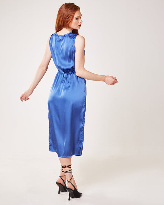 Twisted Front Silky Maxi Dress | Middle Blue