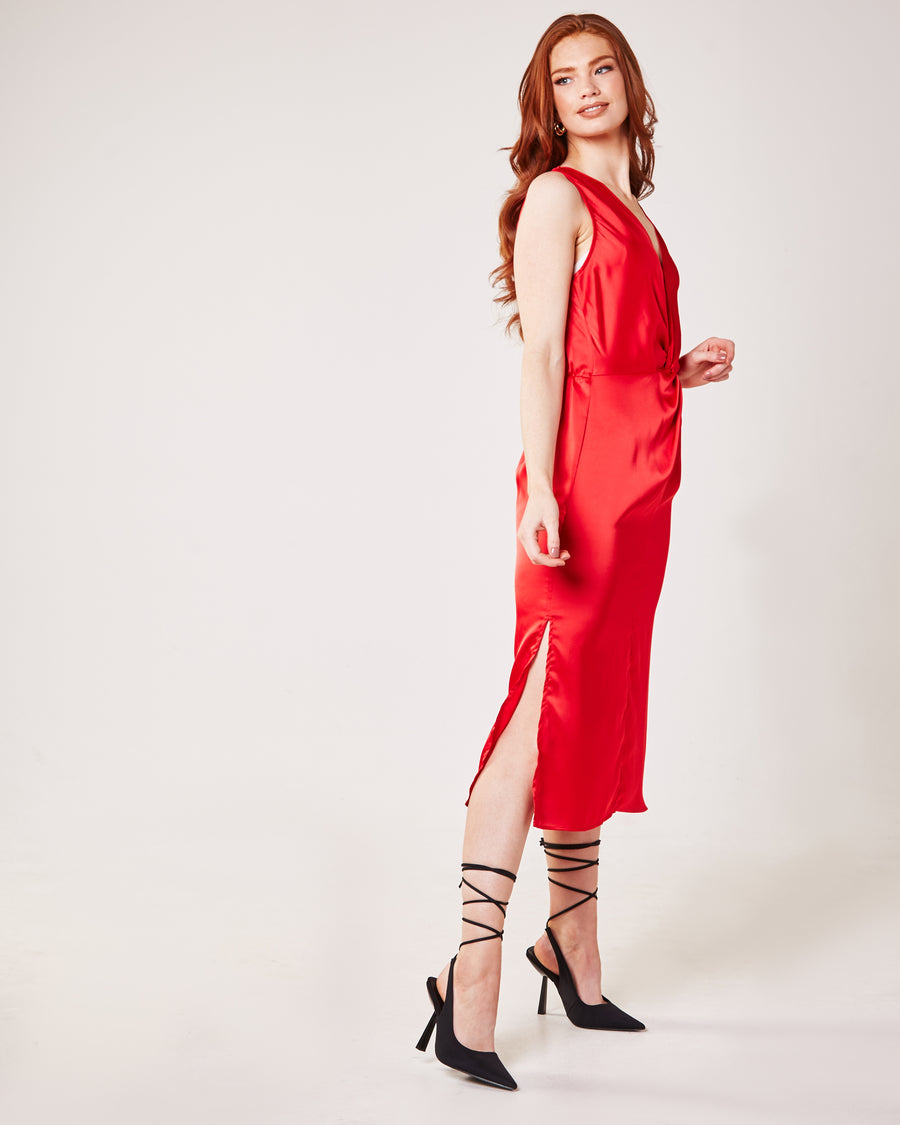 Twisted Front Silky Maxi Dress | Red