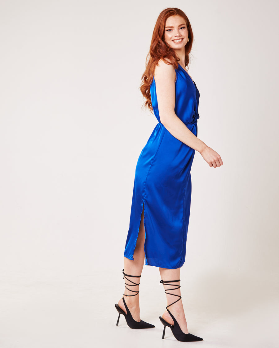 Twisted Front Silky Maxi Dress | Royal Blue