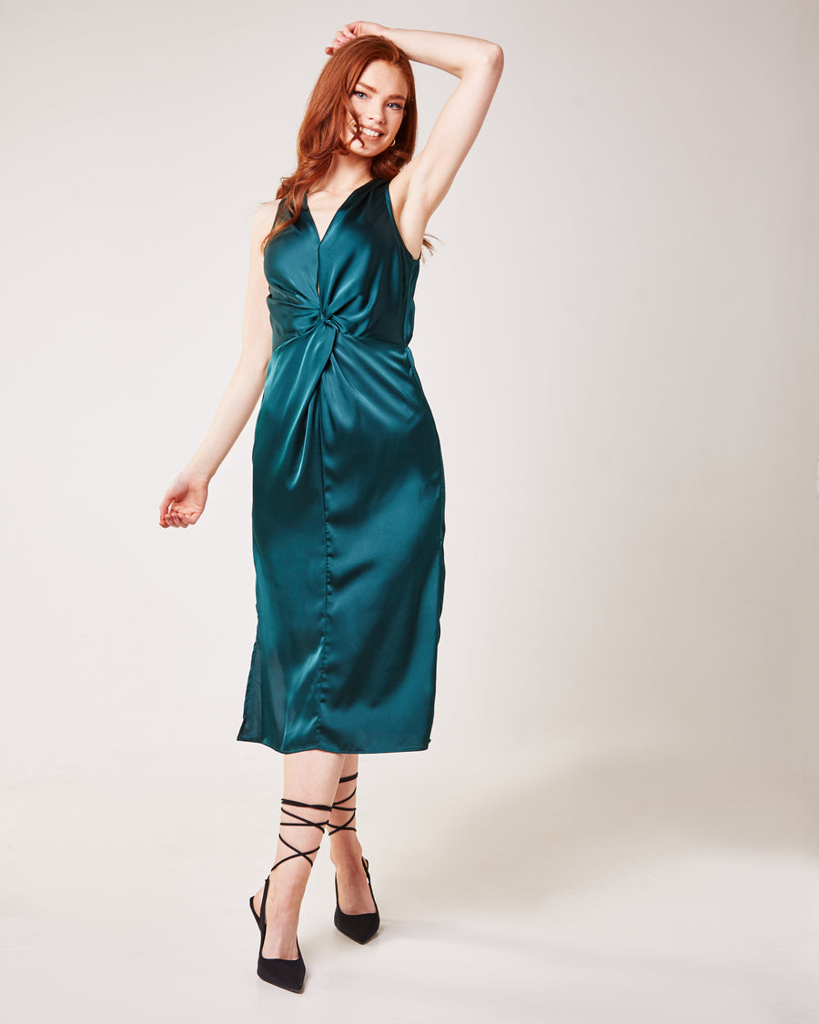 Twisted Front Silky Maxi Dress | Forest Green
