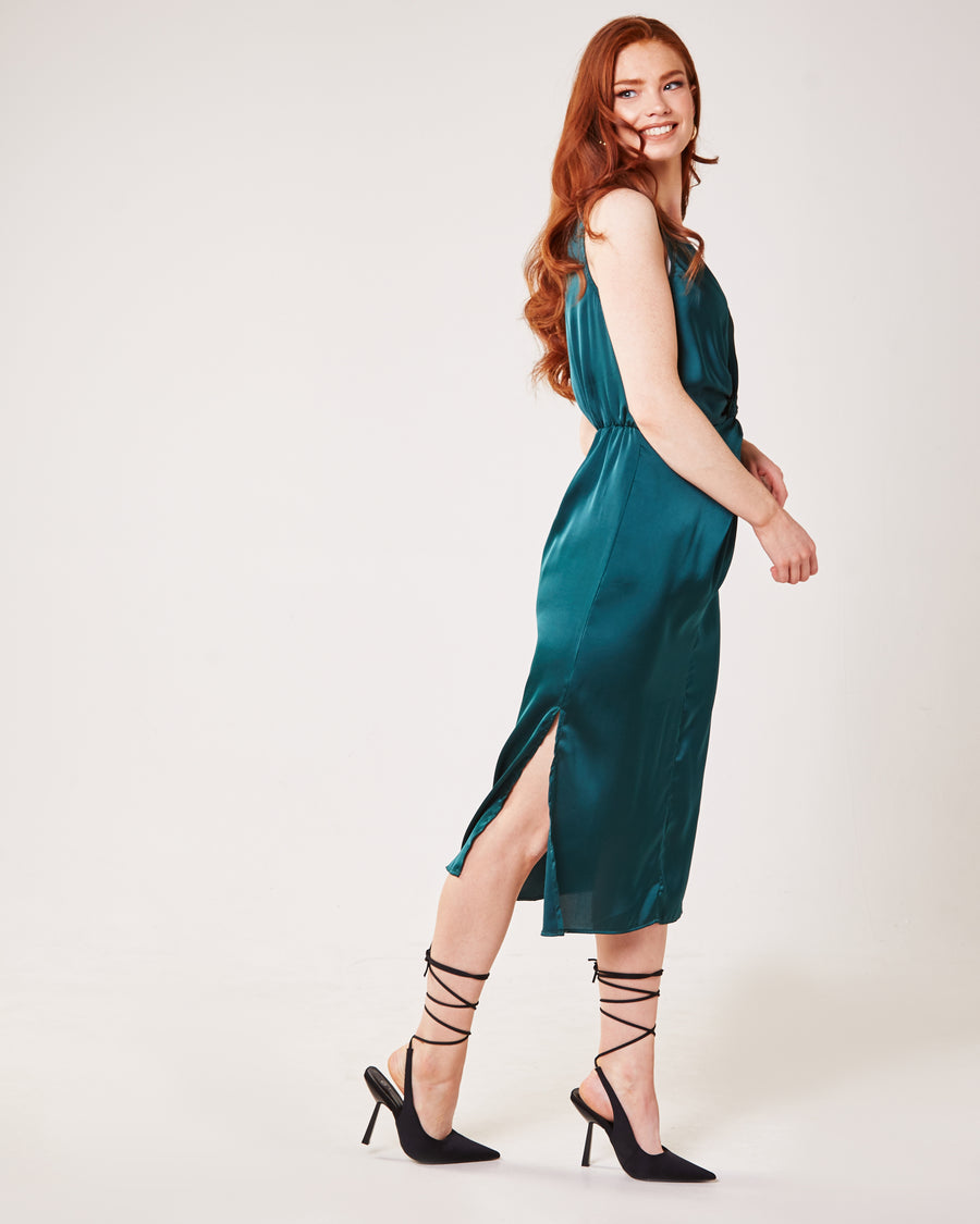 Twisted Front Silky Maxi Dress | Forest Green