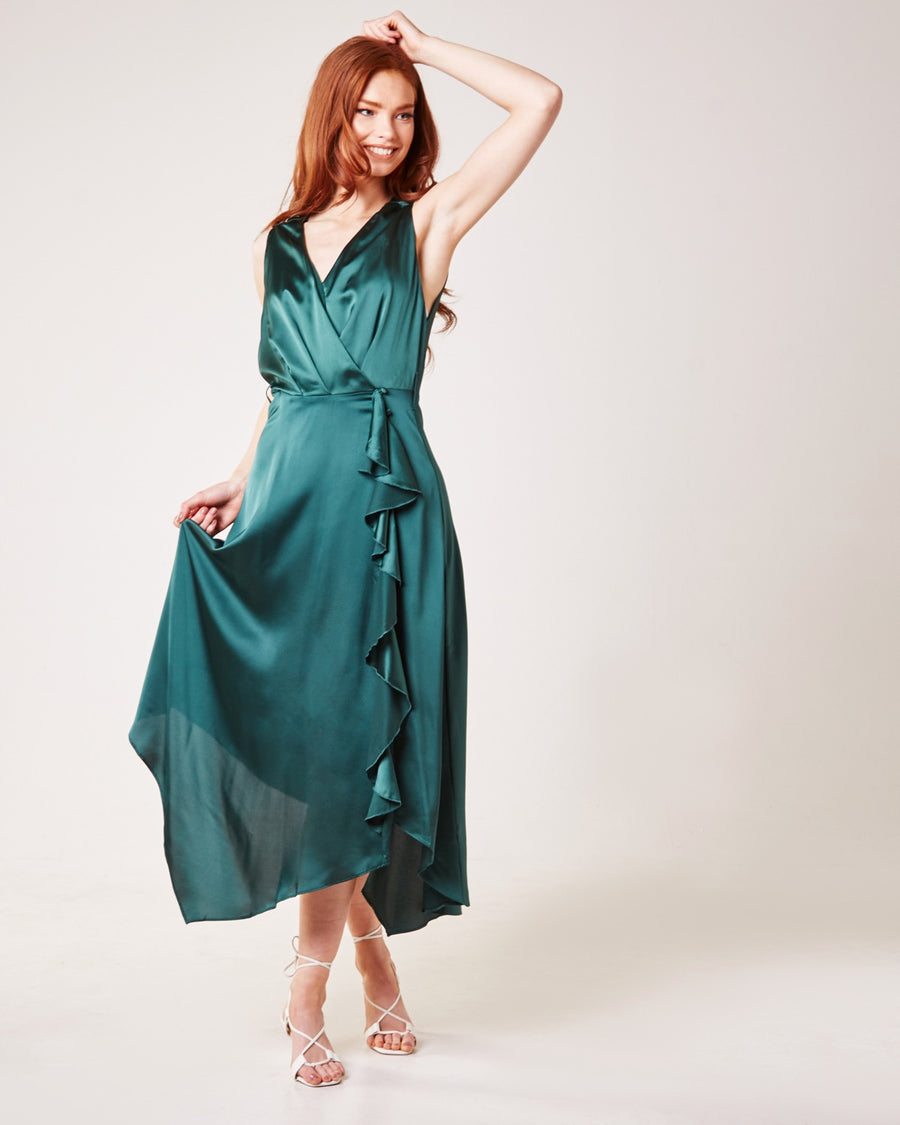 Cowl Back Flared Dress | Forest Green