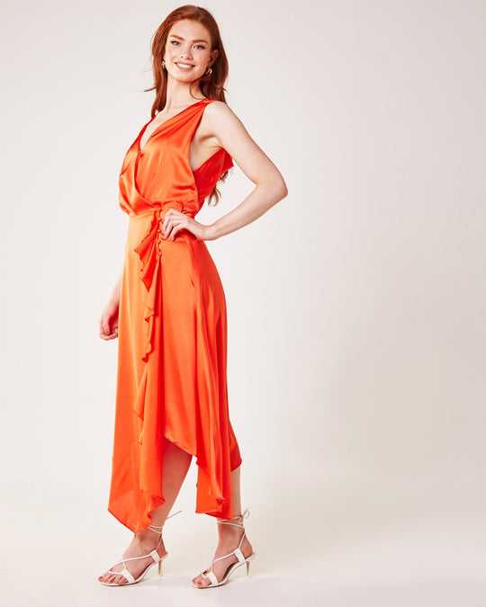 Cowl Back Flared Dress | Orange