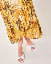 Forest Print Frilled Panel Maxi Dress | Mustard