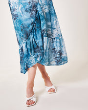 Forest Print Frilled Panel Maxi Dress | Blue