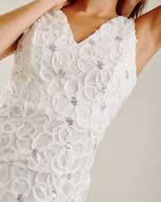 Sequin Detailed Mesh Overlay Dress | White