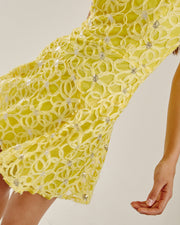 Sequin Detailed Mesh Overlay Dress | Yellow