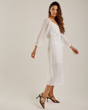 Balloon Sleeve Midi Dress | White