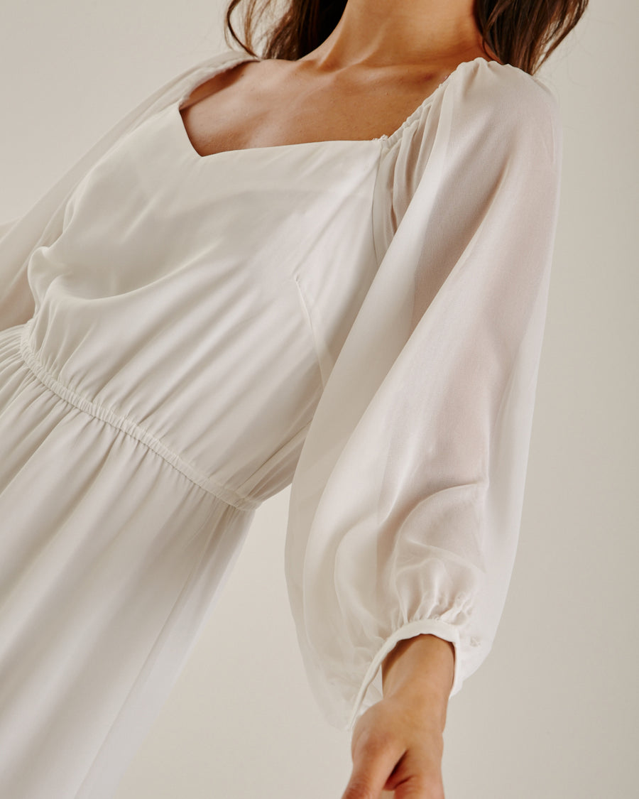 Balloon Sleeve Midi Dress | White