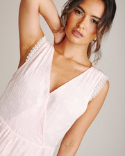 Textured Broderie Hem Wrapped Dress | Pink