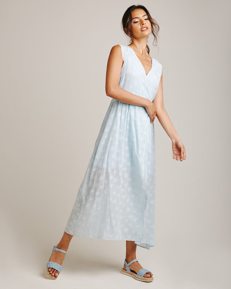 Textured Broderie Hem Wrapped Dress | Blue