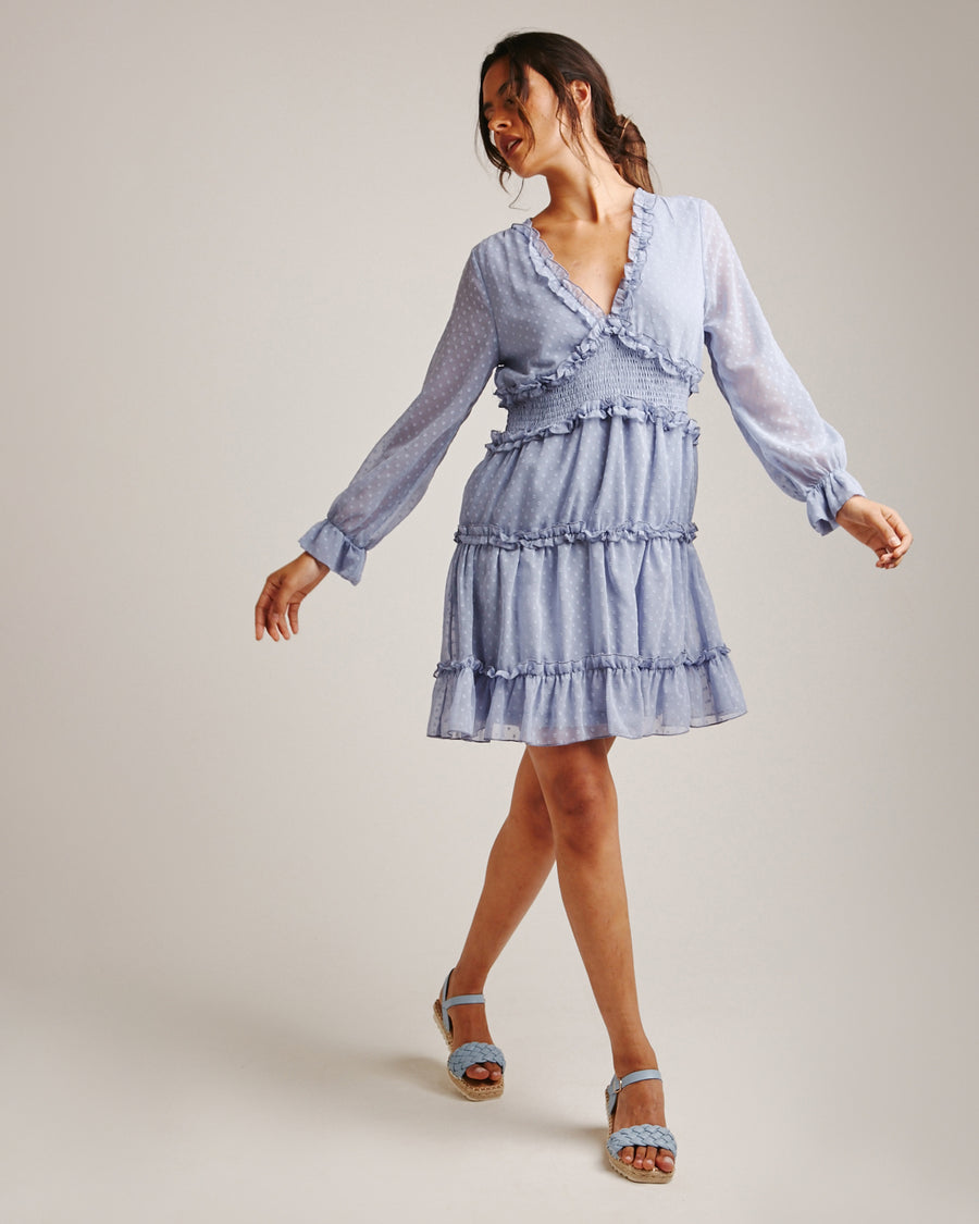 Bobble Textured Frilled Mini Dress | Blue