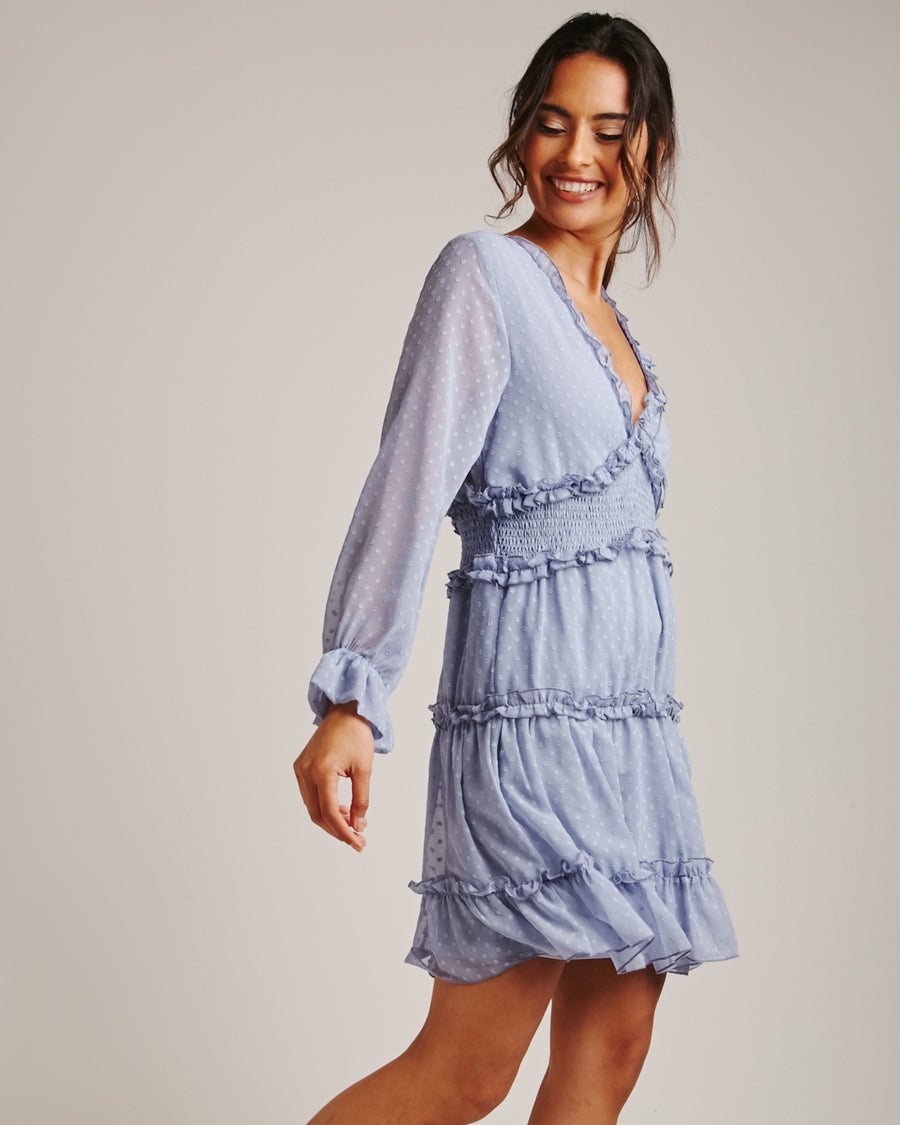 Bobble Textured Frilled Mini Dress | Blue
