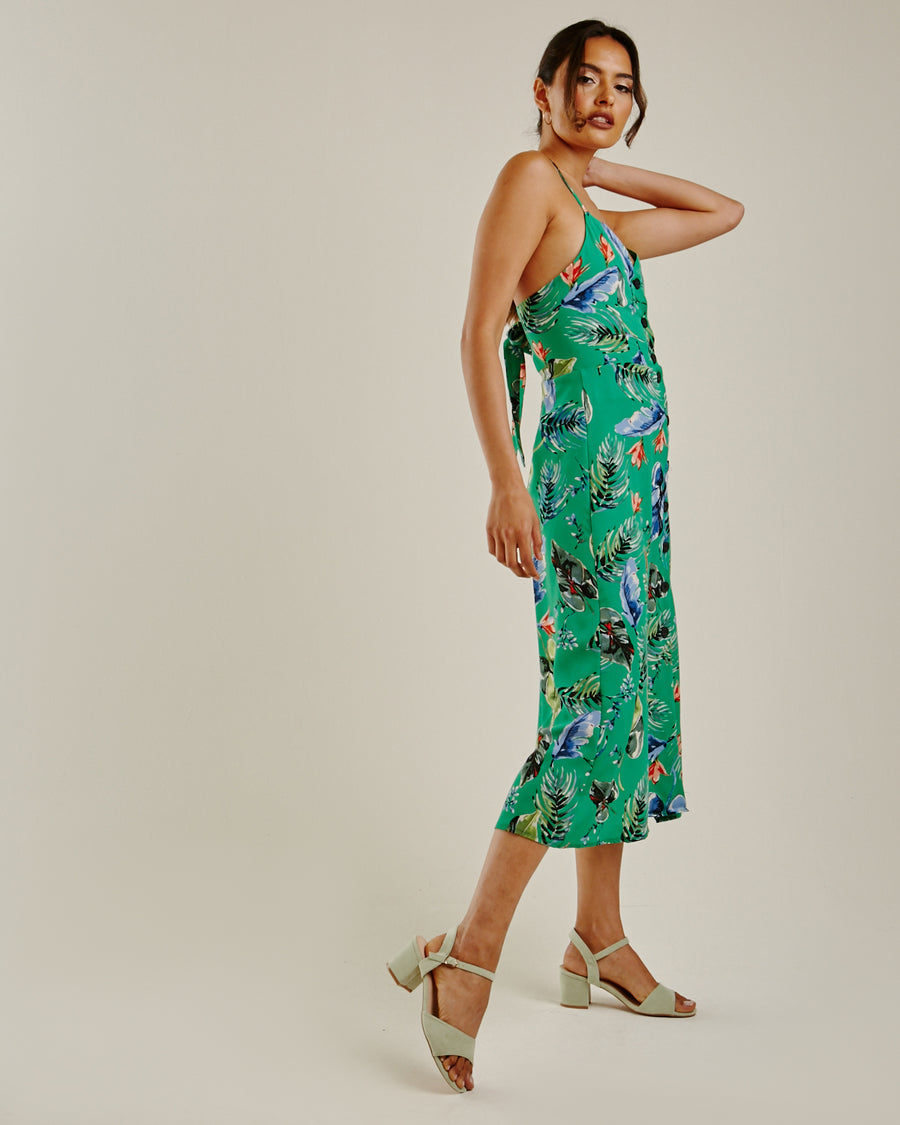Printed Strappy Maxi Dress | Green