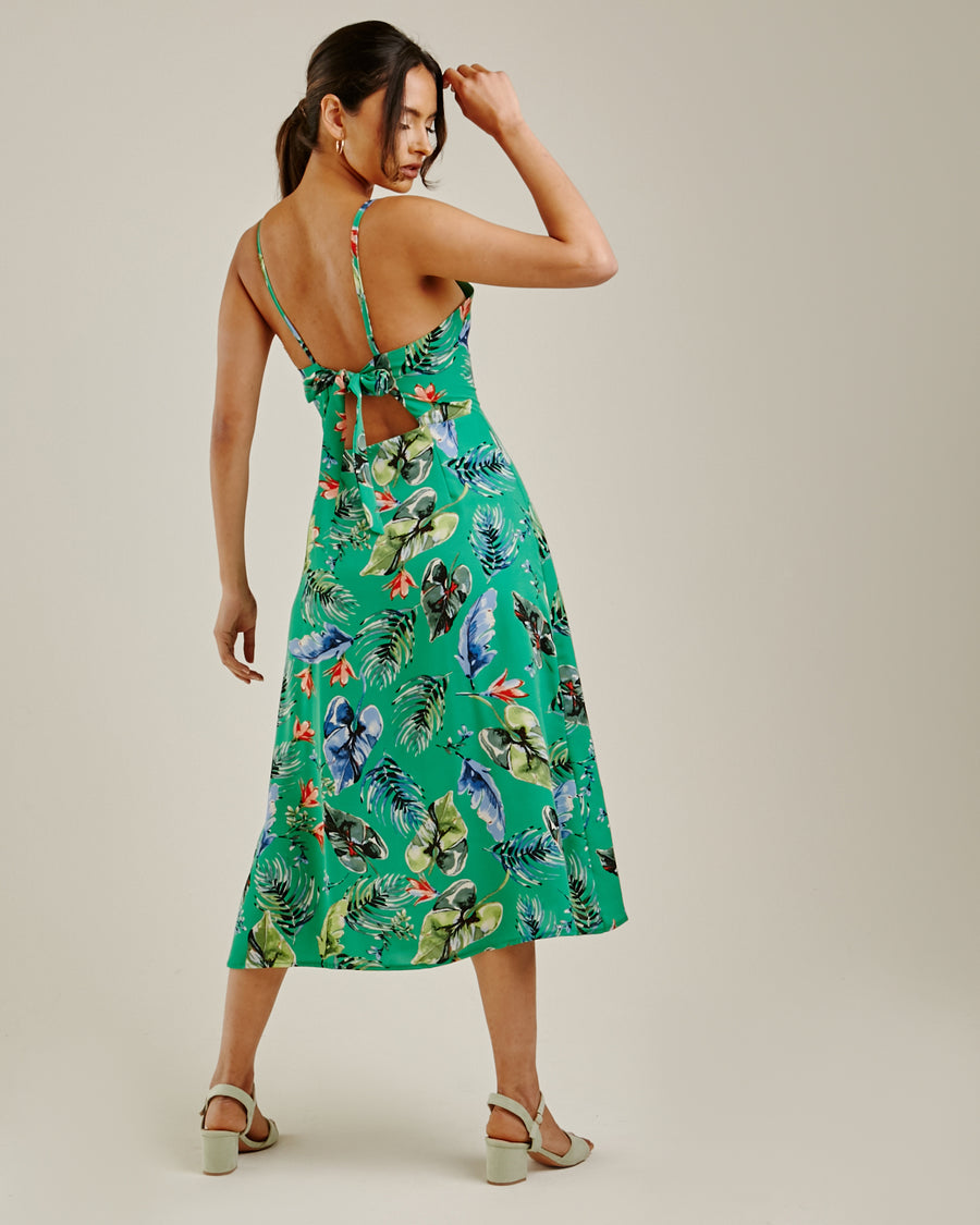 Printed Strappy Maxi Dress | Green