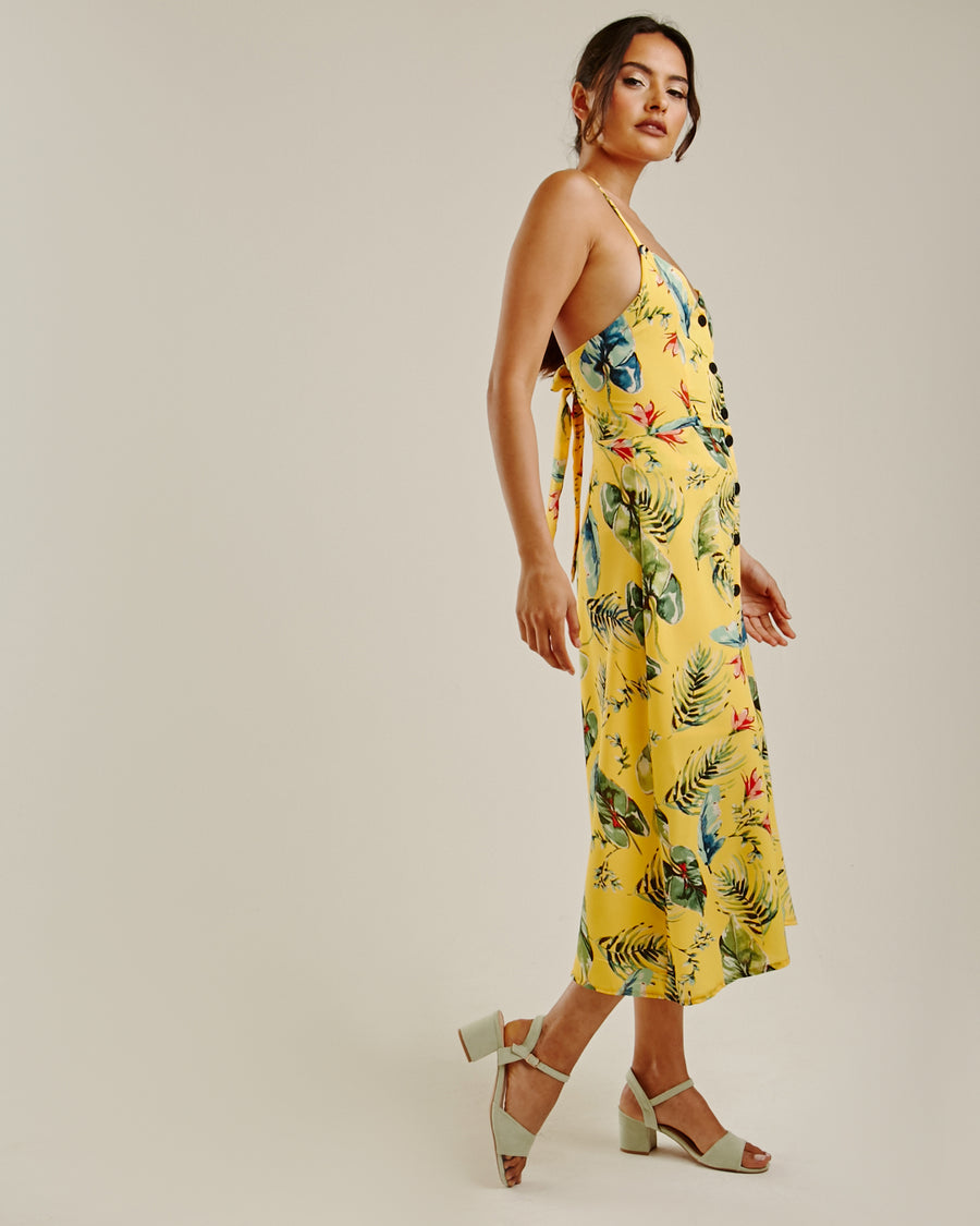 Printed Strappy Maxi Dress | Yellow