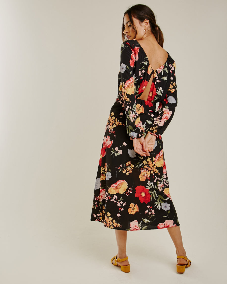 Floral Chiffon Maxi Dress | Black