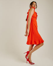 Ruffled Swing Midi Dress | Red