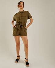 Safari Style Buttoned Playsuit | Olive