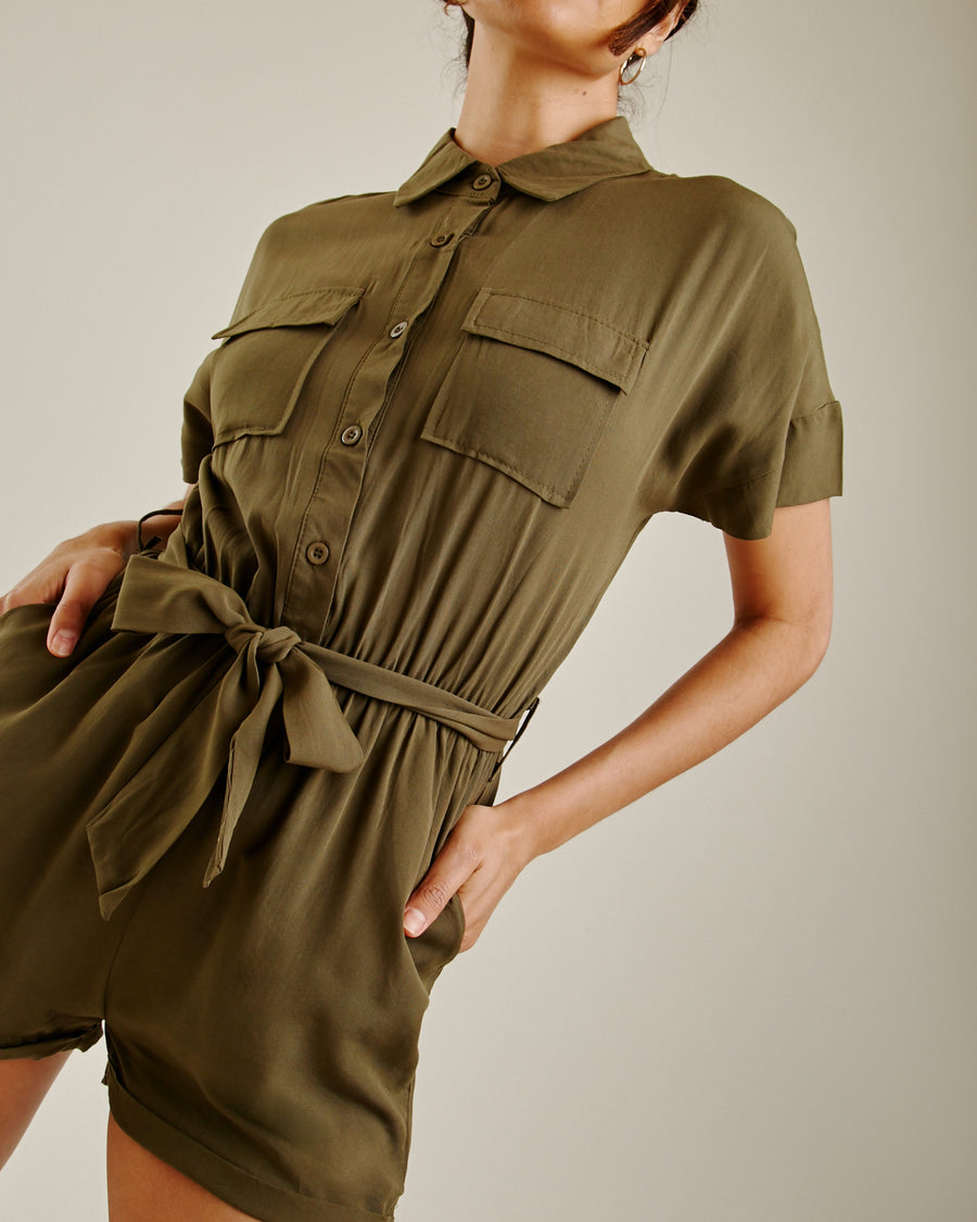 Safari Style Buttoned Playsuit | Olive