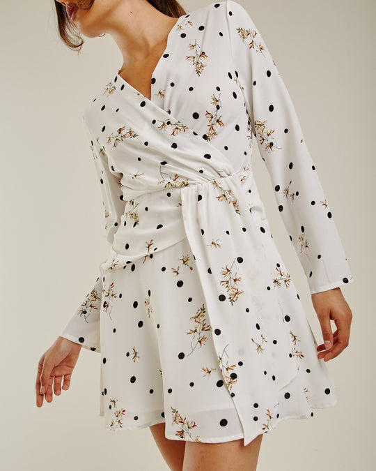Printed Polka Dot Swing Dress | White