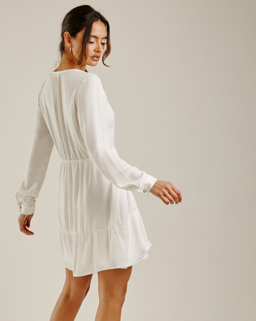 Wrapped Front Layered White Dress