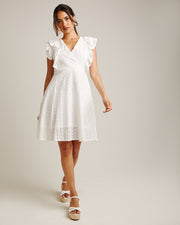 Wrapped Broderie Dress | White