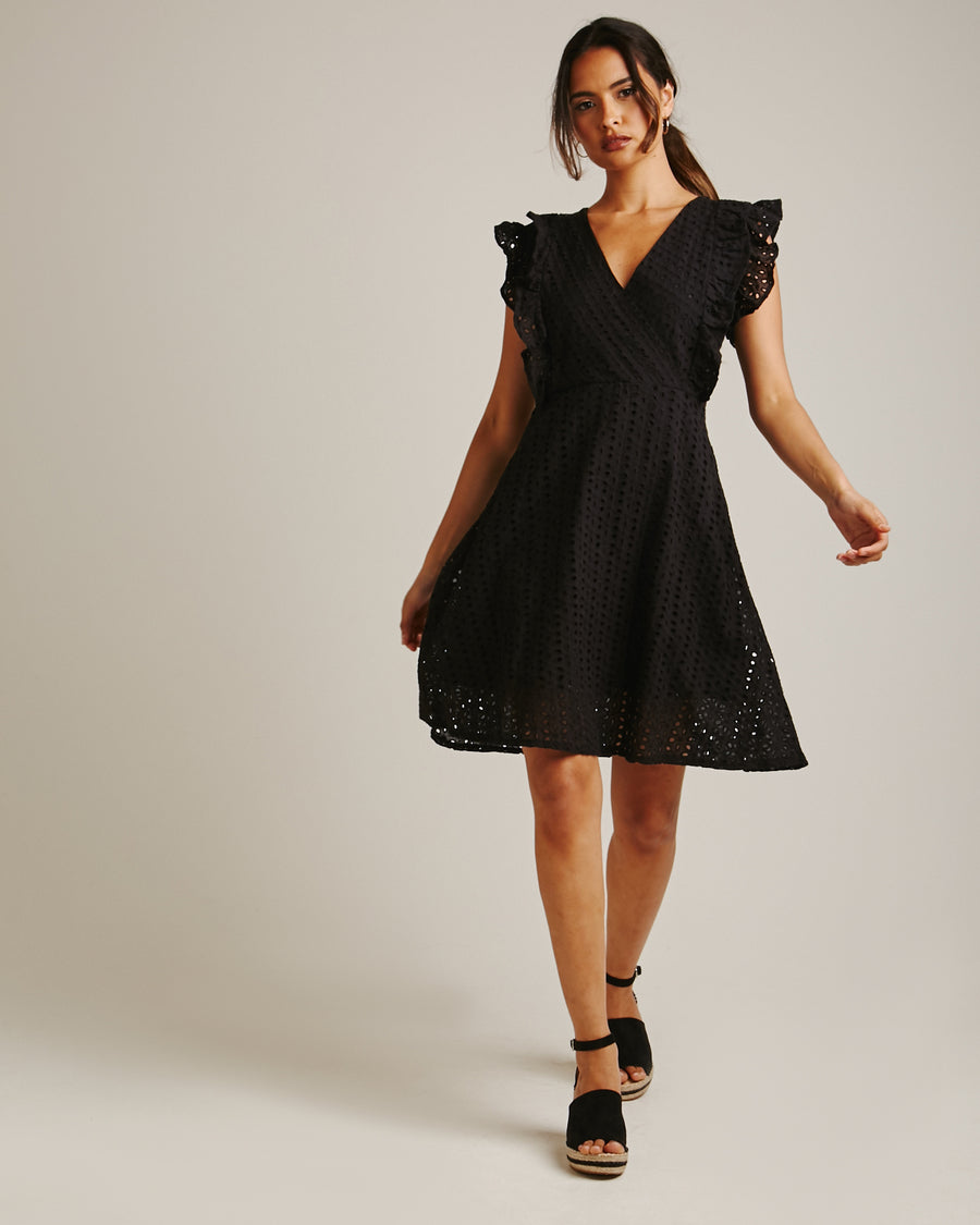 Wrapped Broderie Dress | Black