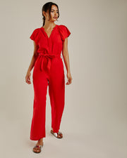 Wide Leg Belted Jumpsuit | Red