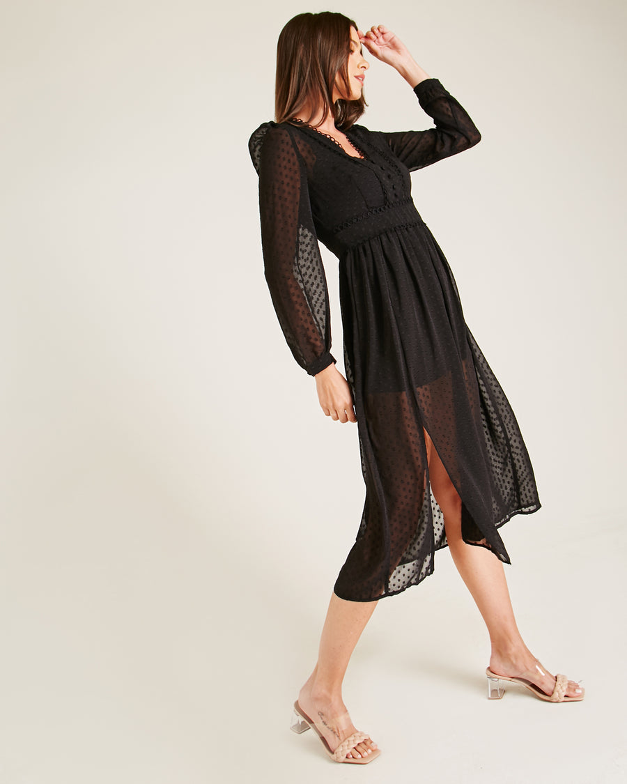 Chiffon Textured Midi Dress | Black