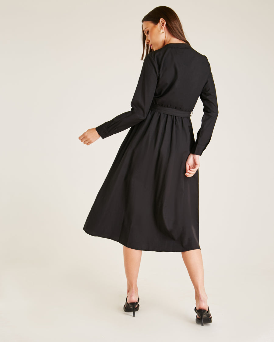 Buttoned Front Belted Shirt Dress | Black