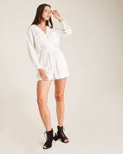 Long Sleeve Lapel Front Playsuit | White