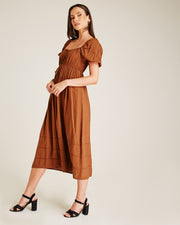 Stitched Square Neck Midi Dress | Brown