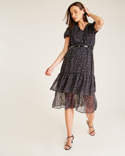 Printed Tiered Belted Dress