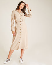 Belted Shirt Dress | Beige