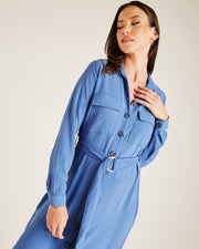 Belted Shirt Dress | Blue
