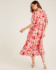 Low Neck Gathered Smock Dress | Red