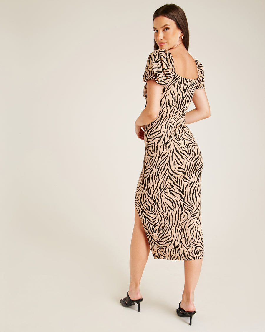 Animal Print Front Slit Midi Dress | Latte