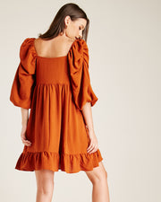 Ruched Sleeve Smock Dress | Rust