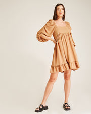 Ruched Sleeve Smock Dress | Light Brown
