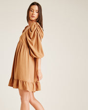 Ruched Sleeve Smock Dress | Light Brown