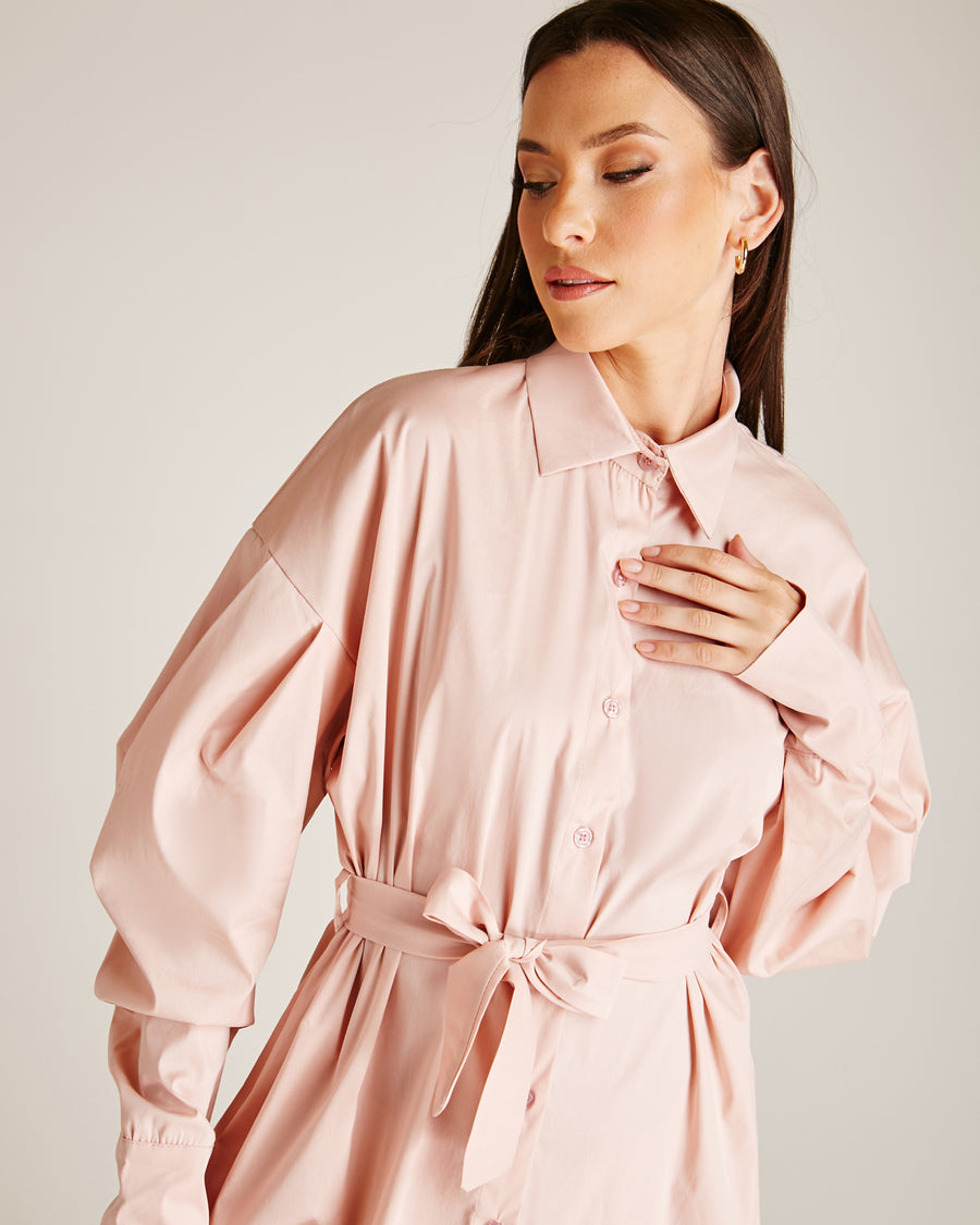 Tie Up Mini Shirt Dress | Dusty Pink