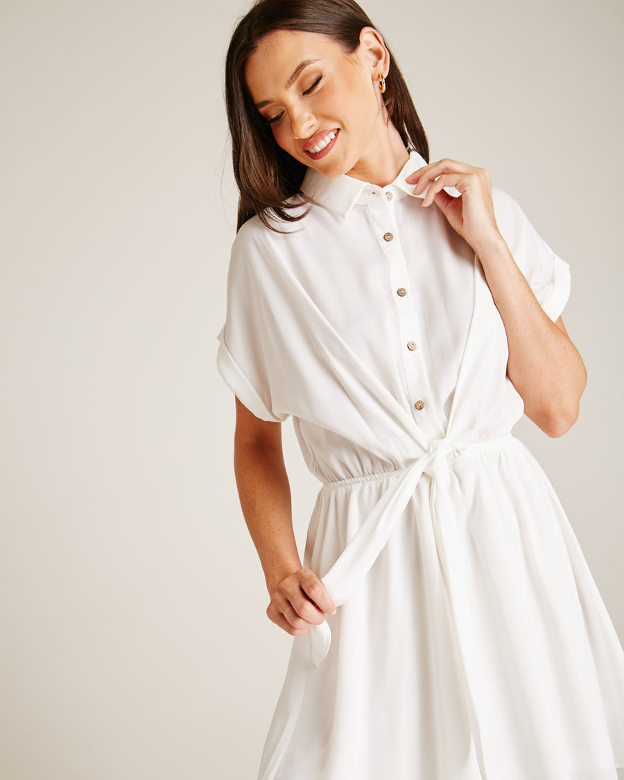 Tie Up Front Swing Dress | White