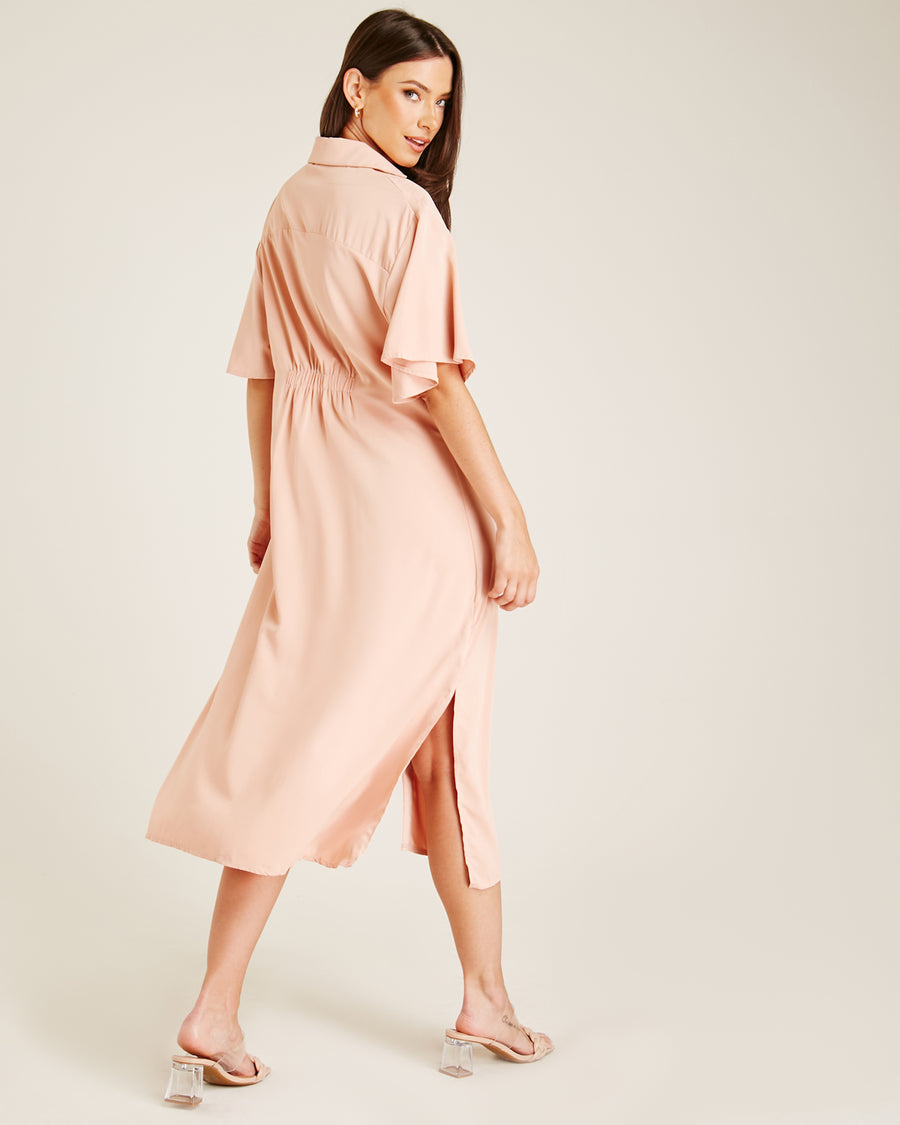 Ruched Front Button Up Dress | Dusty Pink